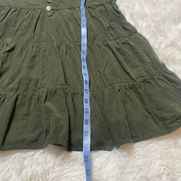 Zara Dress Army Green Corduroy Tiered Small Long Sleeve Vneck Gold Button Fall - Picture 7 of 10